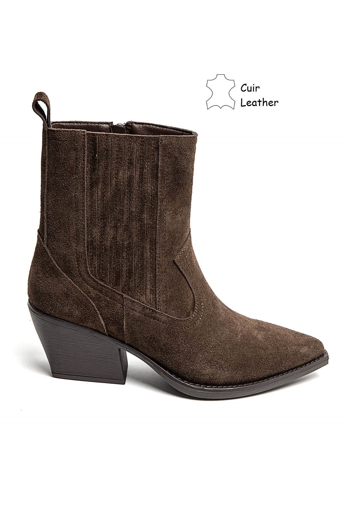 100% Leather chocolate brown suede ankle boots