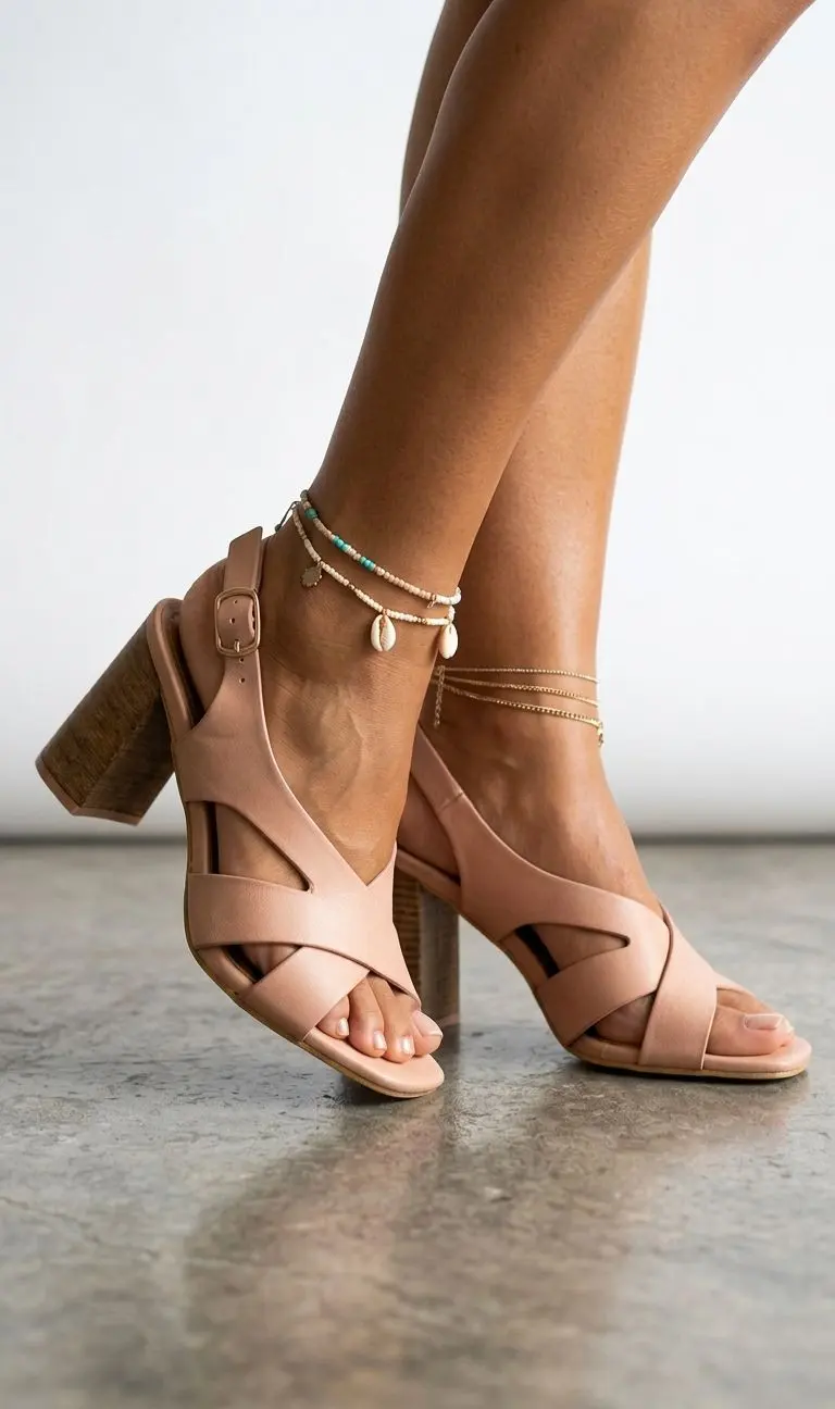 Nude wooden block heel sandals