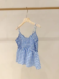 Lucy blue gingham embroidered top