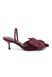 Burgundy velvet mid heel with bow