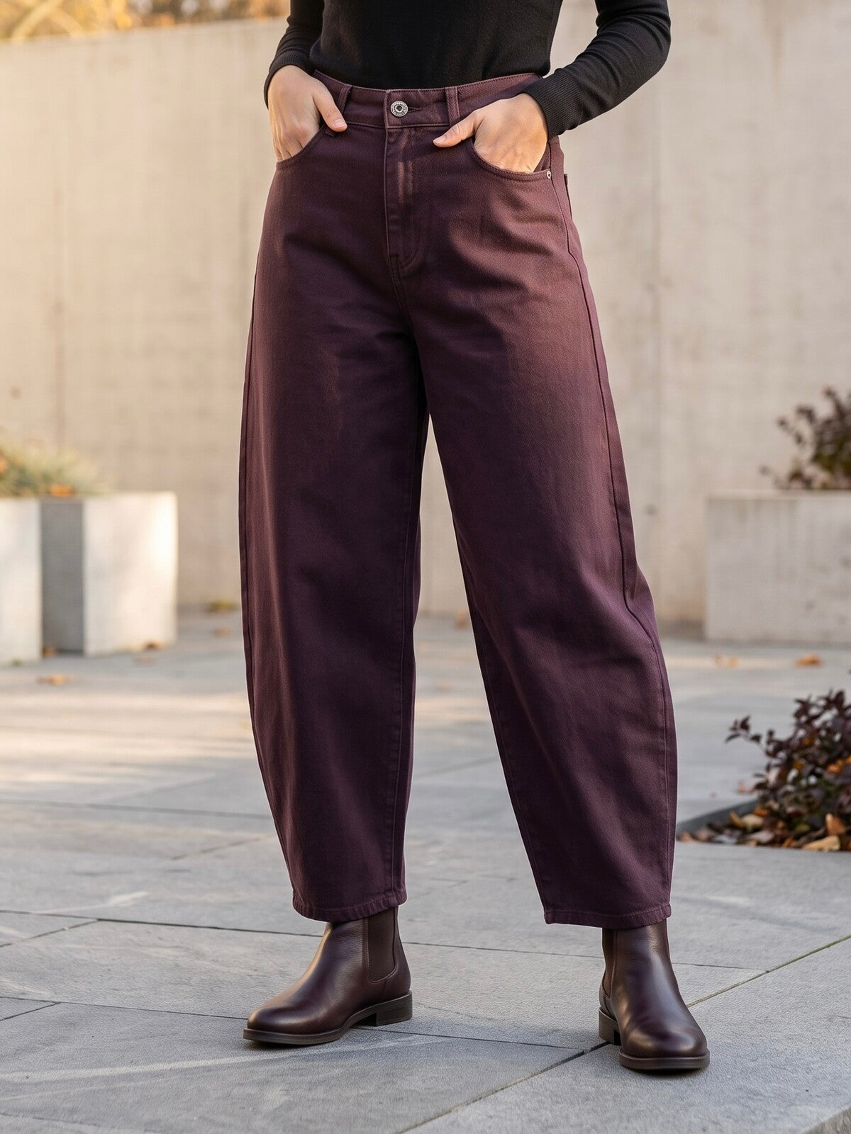 Carole burgundy barrel leg jeans