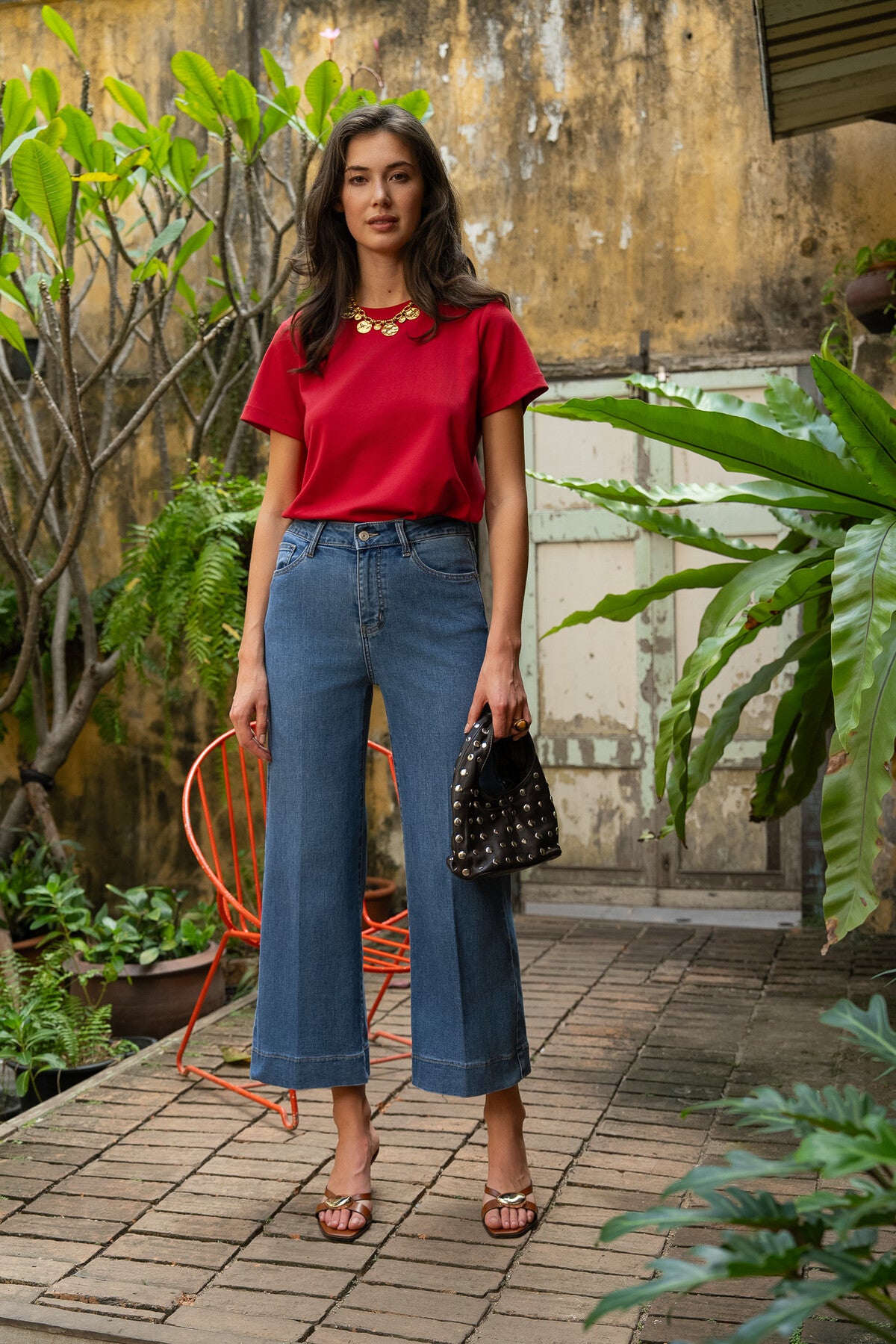 Clair mid blue denim wide leg jeans