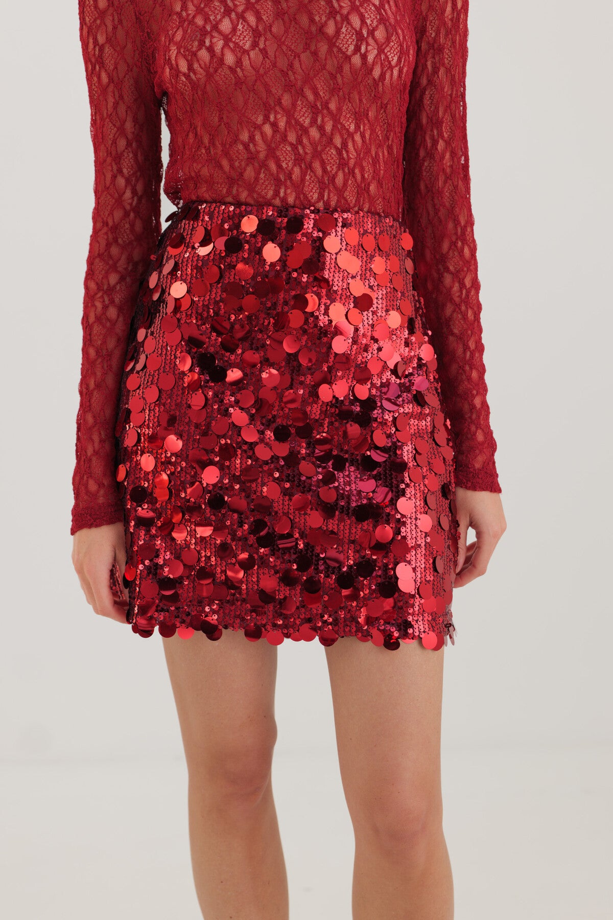 Holly burgundy sequin disc mini skirt