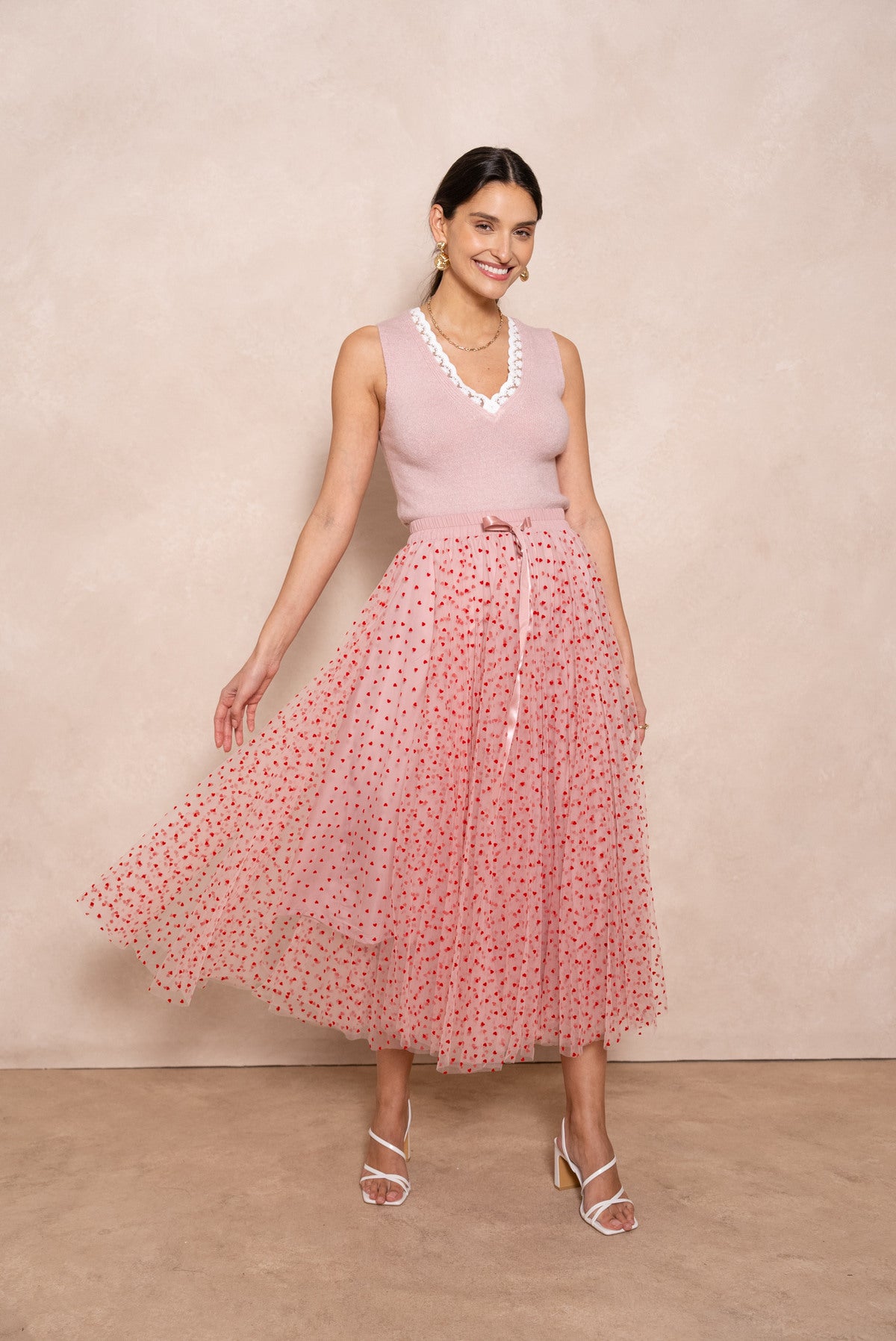 Eve pink red heart tulle full skirt