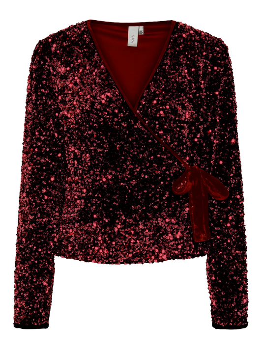 YASELLE LS SEQUIN WRAP TOP - SHOW