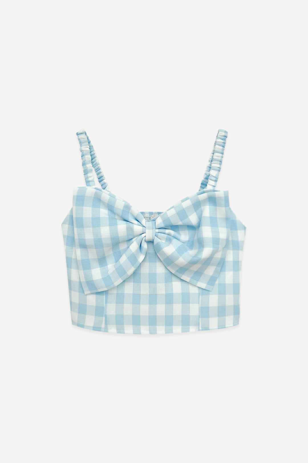 Ellie blue gingham bow strappy top