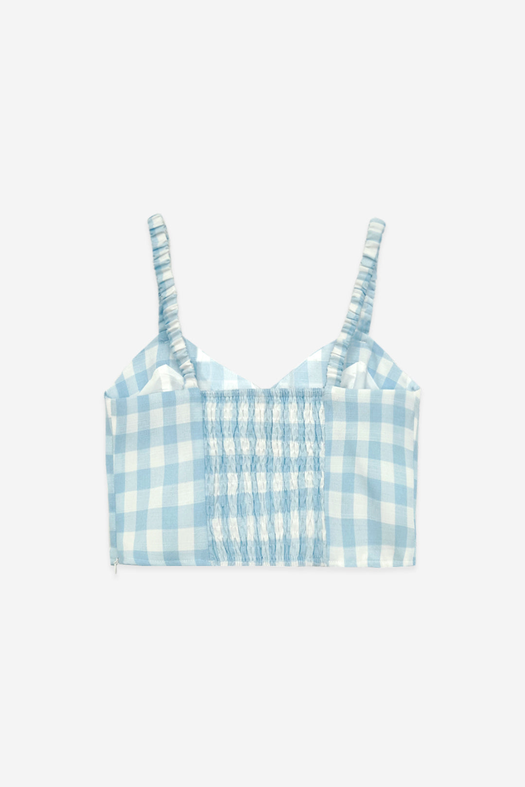 Ellie blue gingham bow strappy top