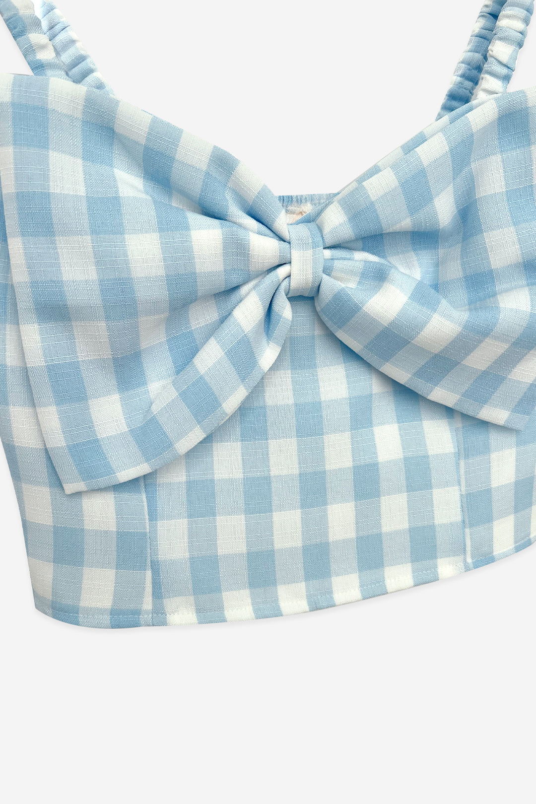 Ellie blue gingham bow strappy top
