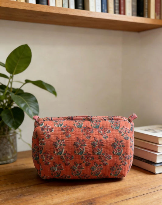 Rust floral cotton washbag