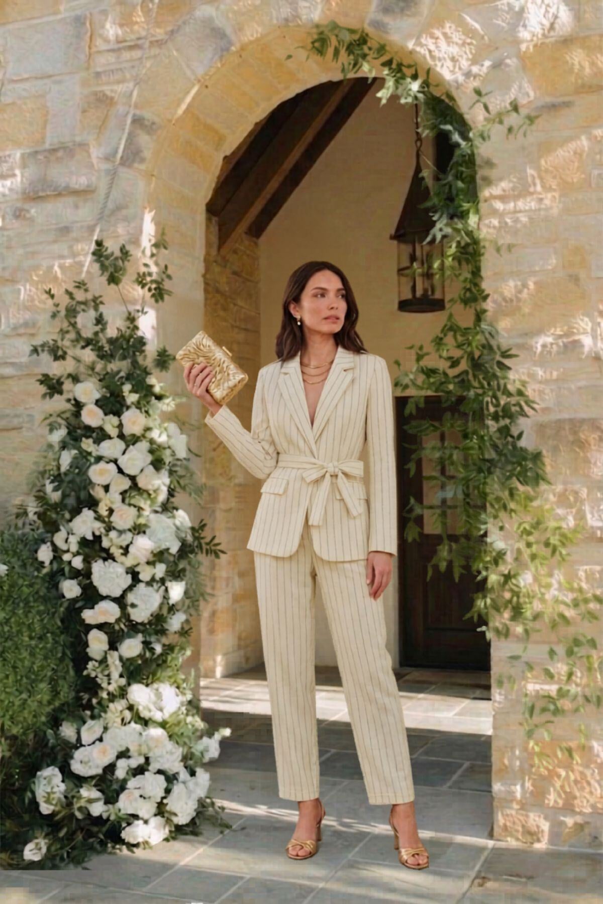 Paula pinstripe blazer with belt